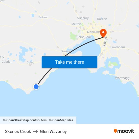 Skenes Creek to Glen Waverley map