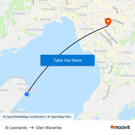 St Leonards to Glen Waverley map