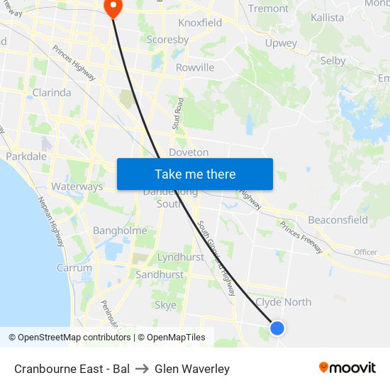 Cranbourne East - Bal to Glen Waverley map