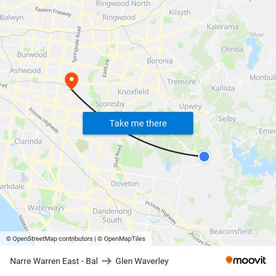 Narre Warren East - Bal to Glen Waverley map