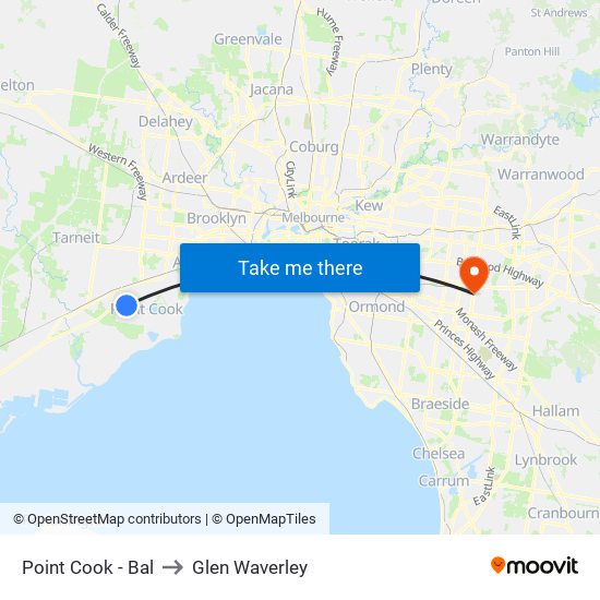 Point Cook - Bal to Glen Waverley map