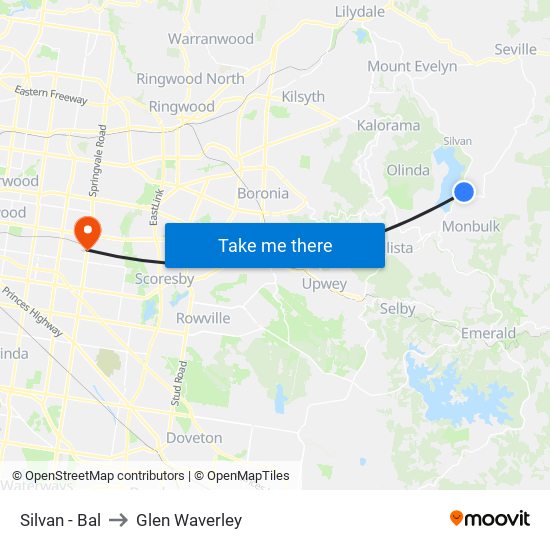 Silvan - Bal to Glen Waverley map