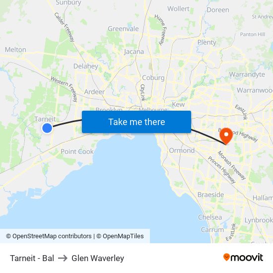 Tarneit - Bal to Glen Waverley map