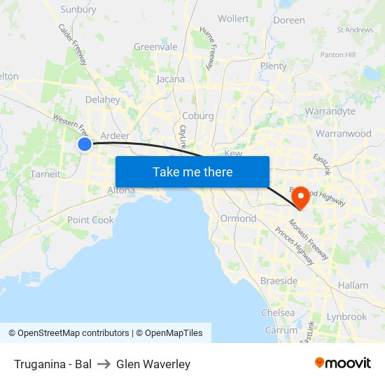 Truganina - Bal to Glen Waverley map