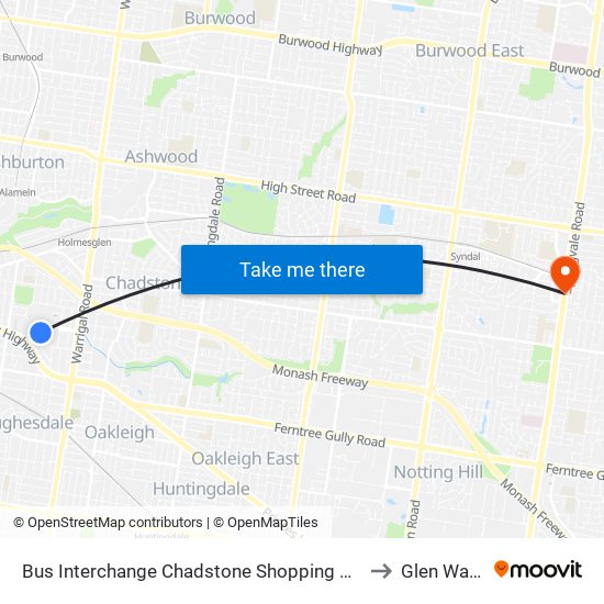 Bus Interchange Chadstone Shopping Centre, Chadstone to Glen Waverley map