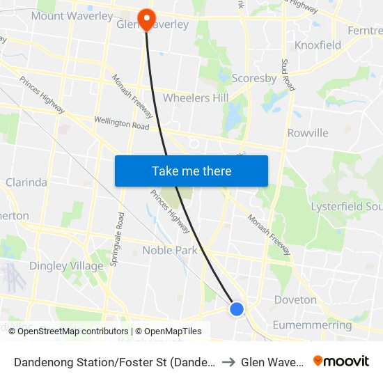 Dandenong Station/Foster St (Dandenong) to Glen Waverley map