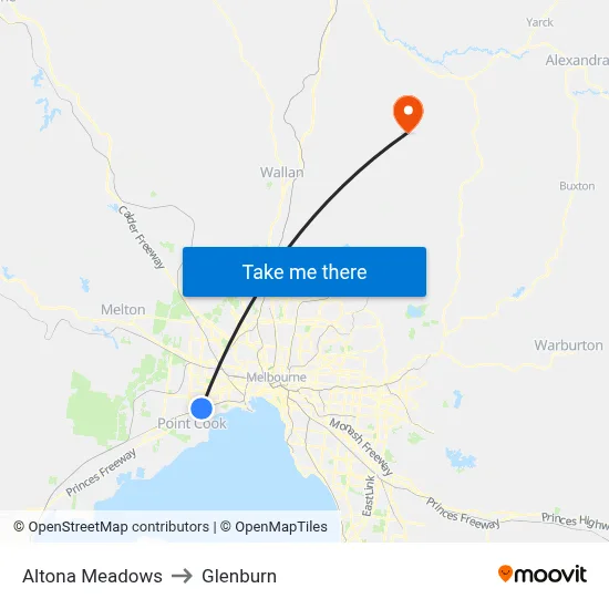 Altona Meadows to Glenburn map
