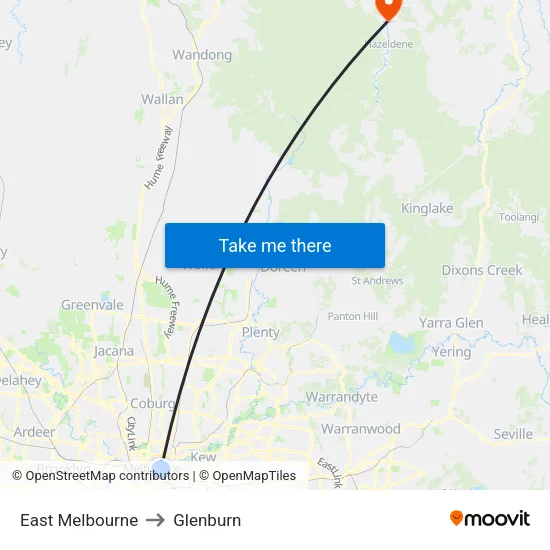 East Melbourne to Glenburn map