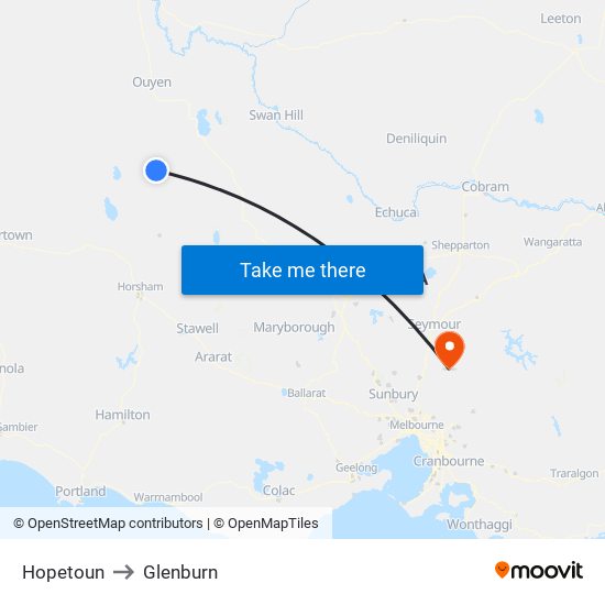 Hopetoun to Glenburn map