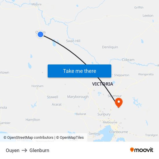 Ouyen to Glenburn map