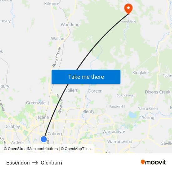 Essendon to Glenburn map