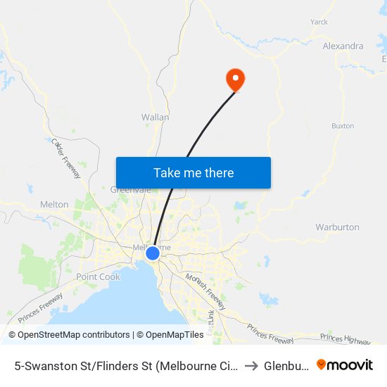 5-Swanston St/Flinders St (Melbourne City) to Glenburn map