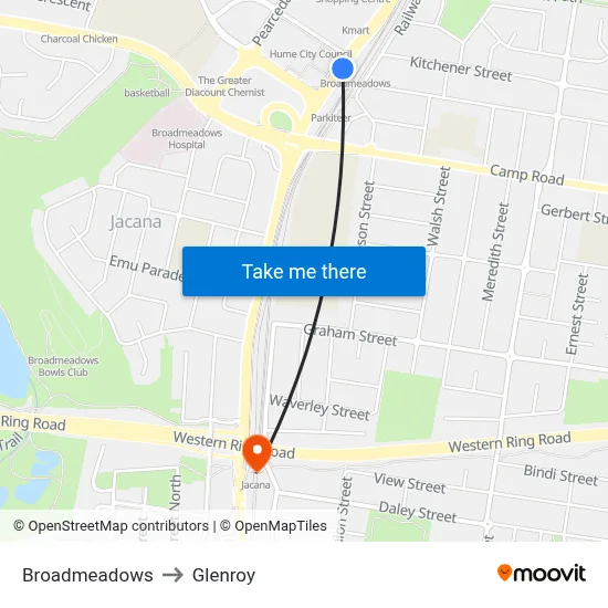 Broadmeadows to Glenroy map