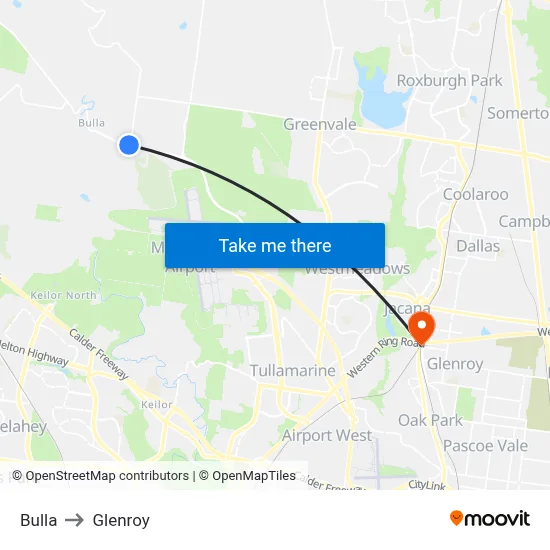 Bulla to Glenroy map