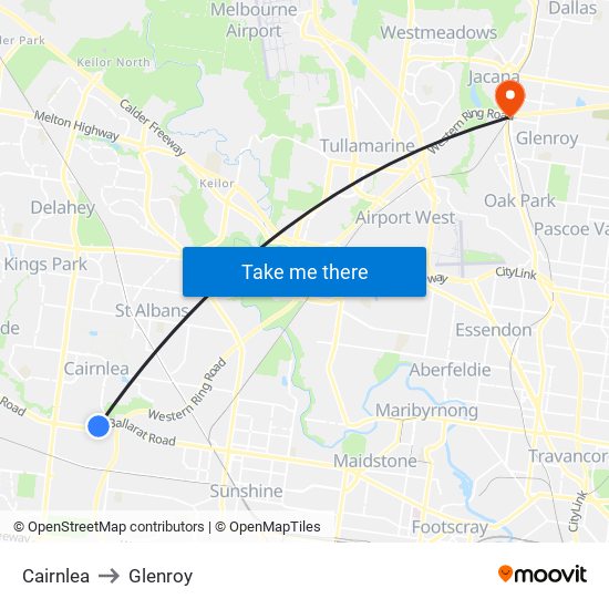 Cairnlea to Glenroy map