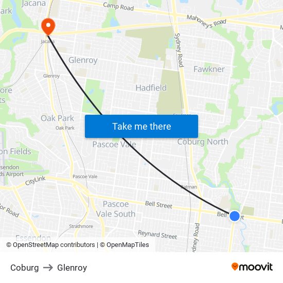 Coburg to Glenroy map