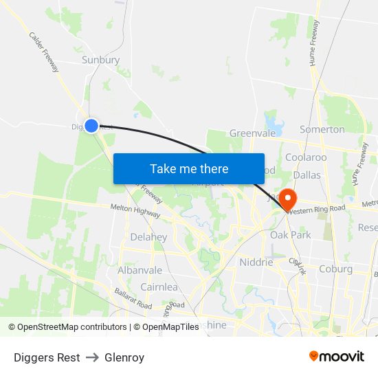 Diggers Rest to Glenroy map