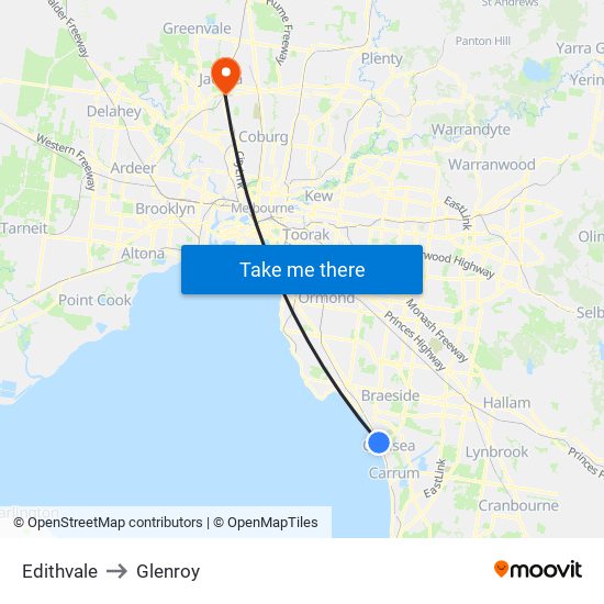 Edithvale to Glenroy map