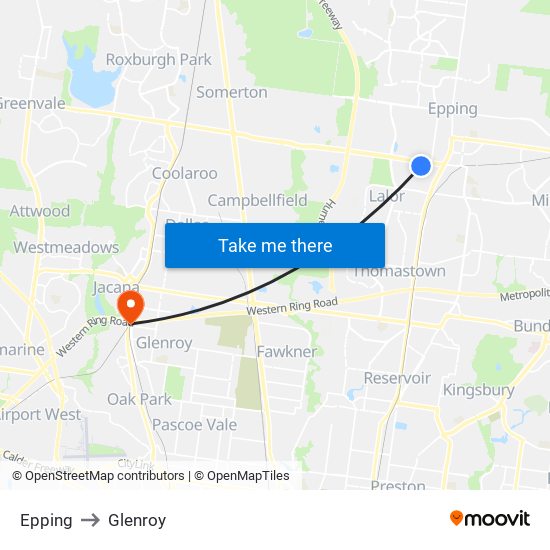 Epping to Glenroy map