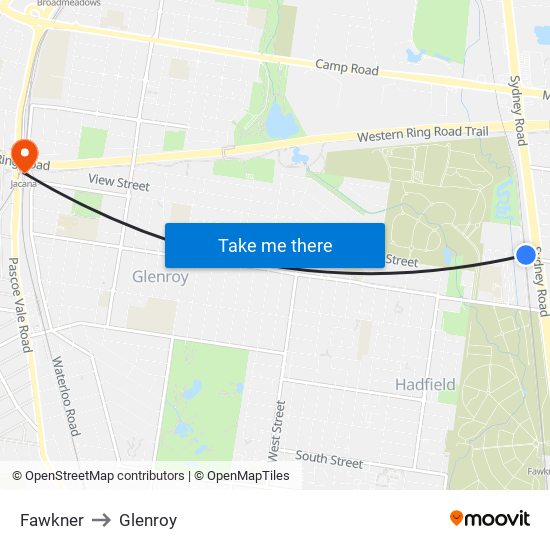 Fawkner to Glenroy map