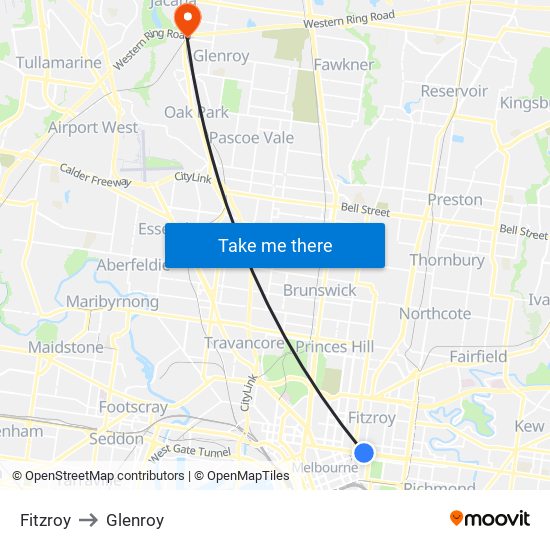 Fitzroy to Glenroy map