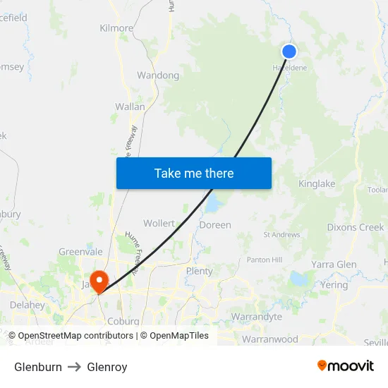 Glenburn to Glenroy map