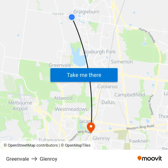 Greenvale to Glenroy map
