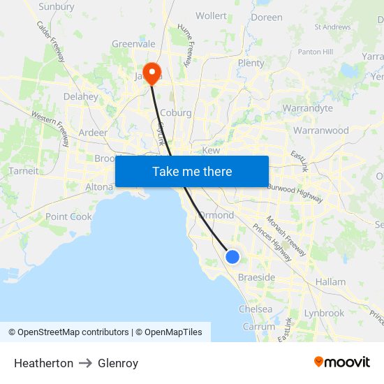 Heatherton to Glenroy map