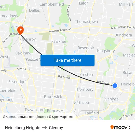 Heidelberg Heights to Glenroy map
