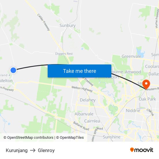 Kurunjang to Glenroy map