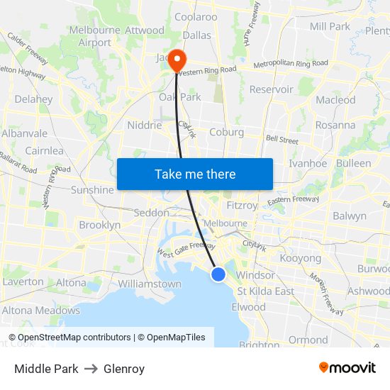 Middle Park to Glenroy map