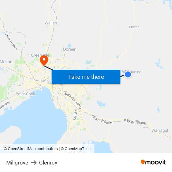 Millgrove to Glenroy map