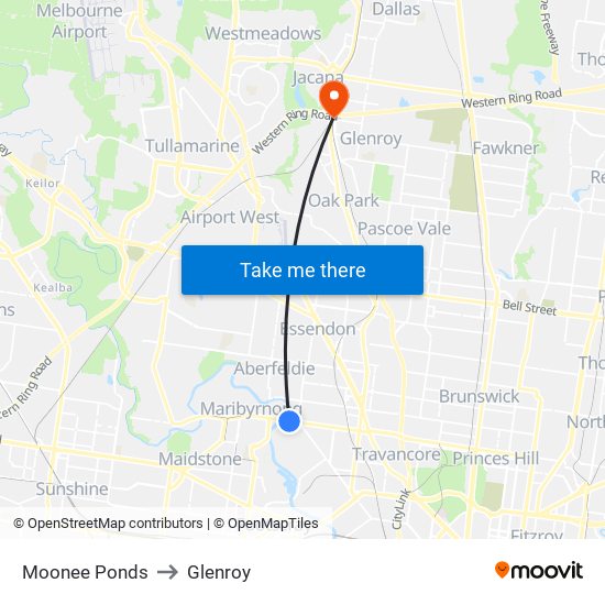 Moonee Ponds to Glenroy map