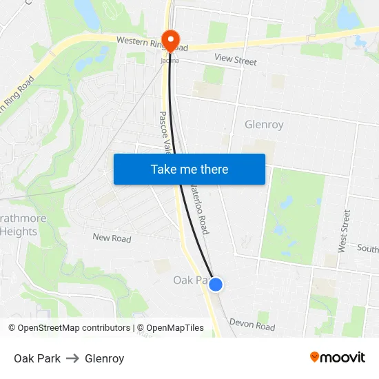 Oak Park to Glenroy map