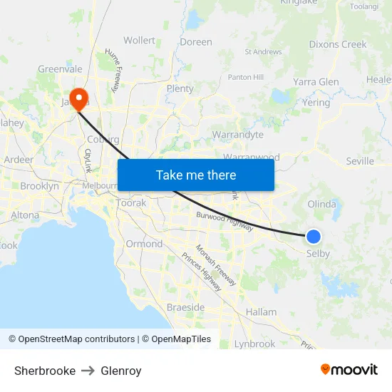 Sherbrooke to Glenroy map