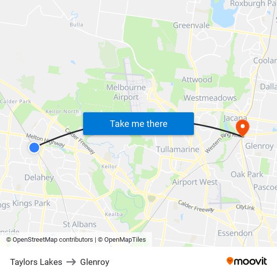 Taylors Lakes to Glenroy map