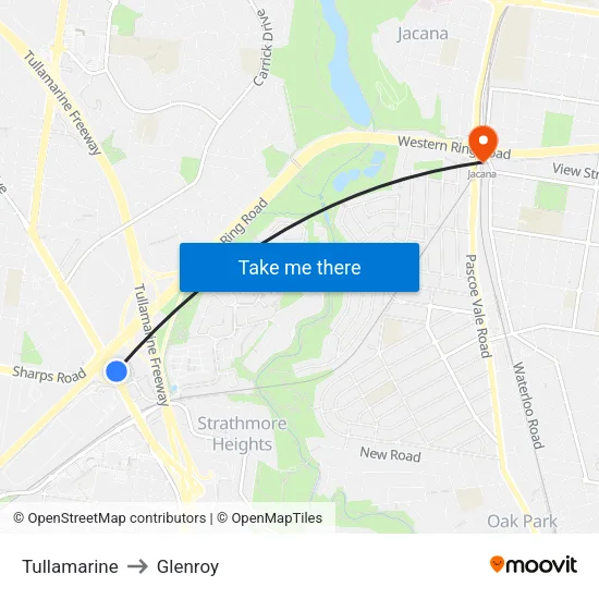 Tullamarine to Glenroy map