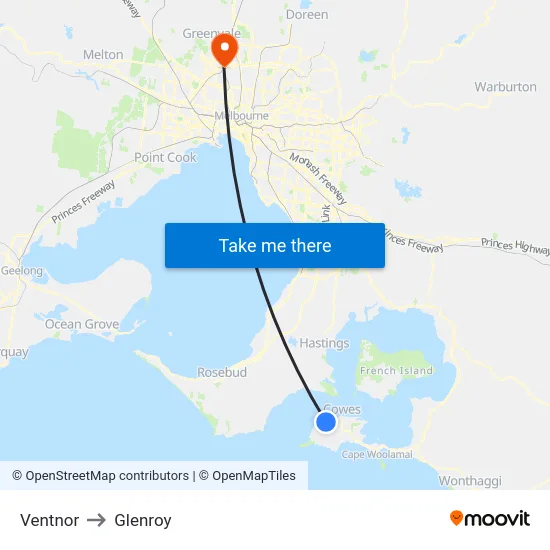 Ventnor to Glenroy map