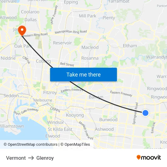 Vermont to Glenroy map