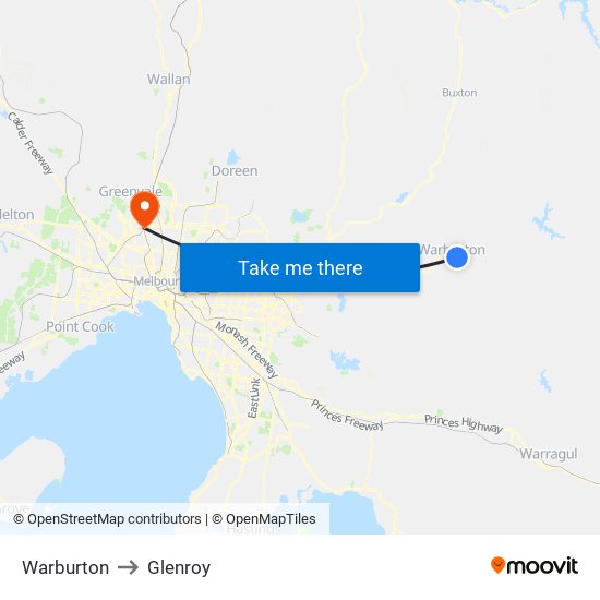 Warburton to Glenroy map