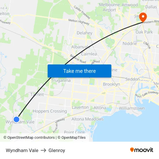 Wyndham Vale to Glenroy map