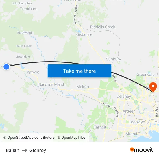 Ballan to Glenroy map