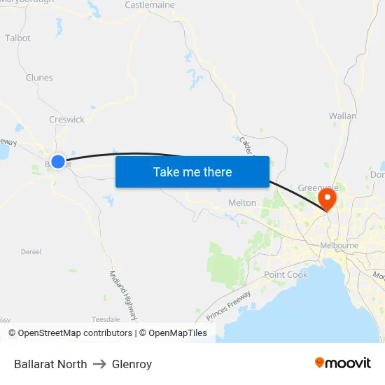 Ballarat North to Glenroy map