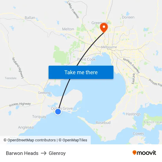 Barwon Heads to Glenroy map