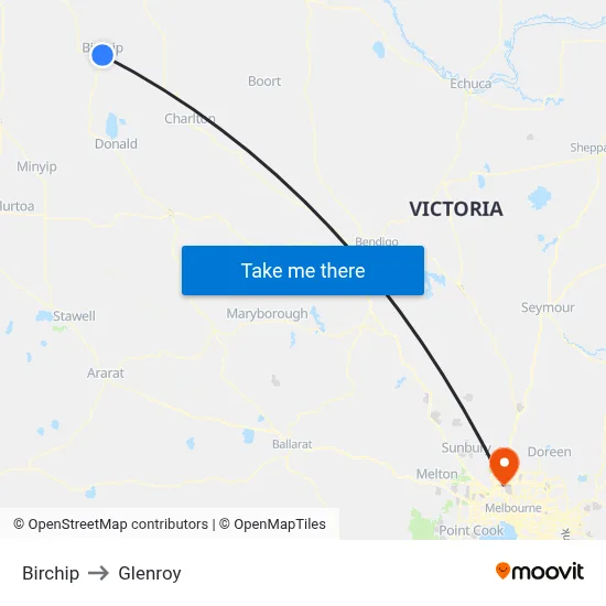 Birchip to Glenroy map