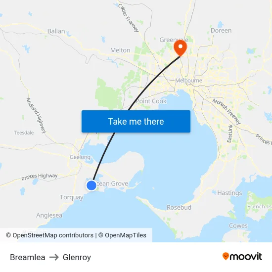 Breamlea to Glenroy map