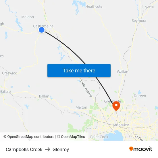 Campbells Creek to Glenroy map