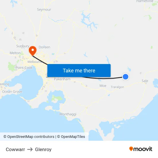 Cowwarr to Glenroy map