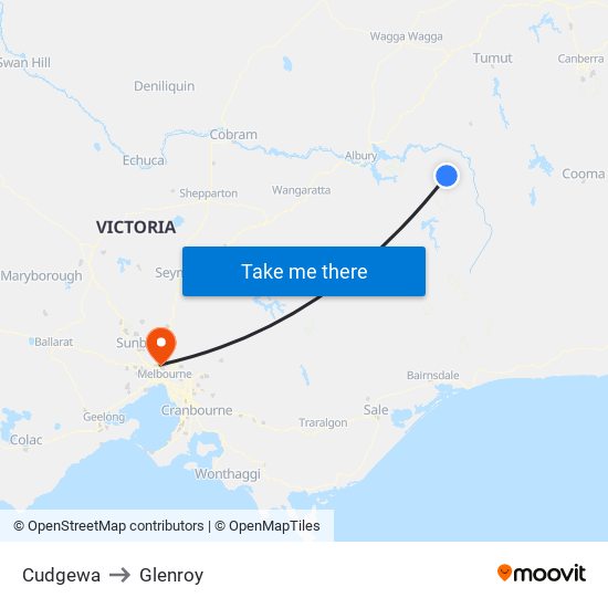 Cudgewa to Glenroy map