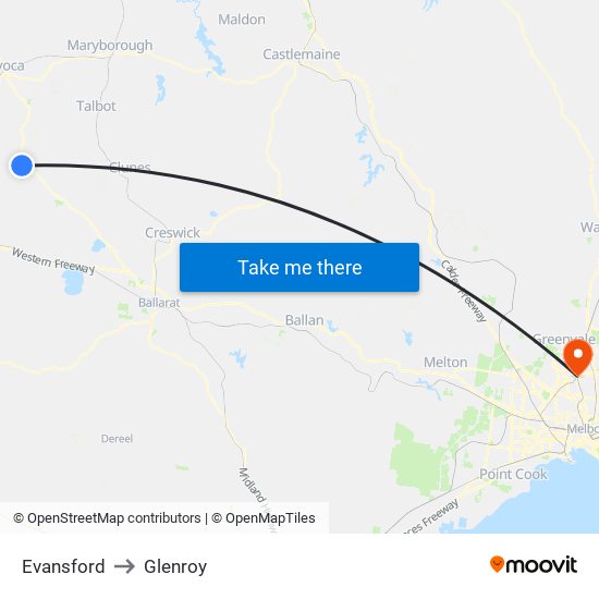 Evansford to Glenroy map